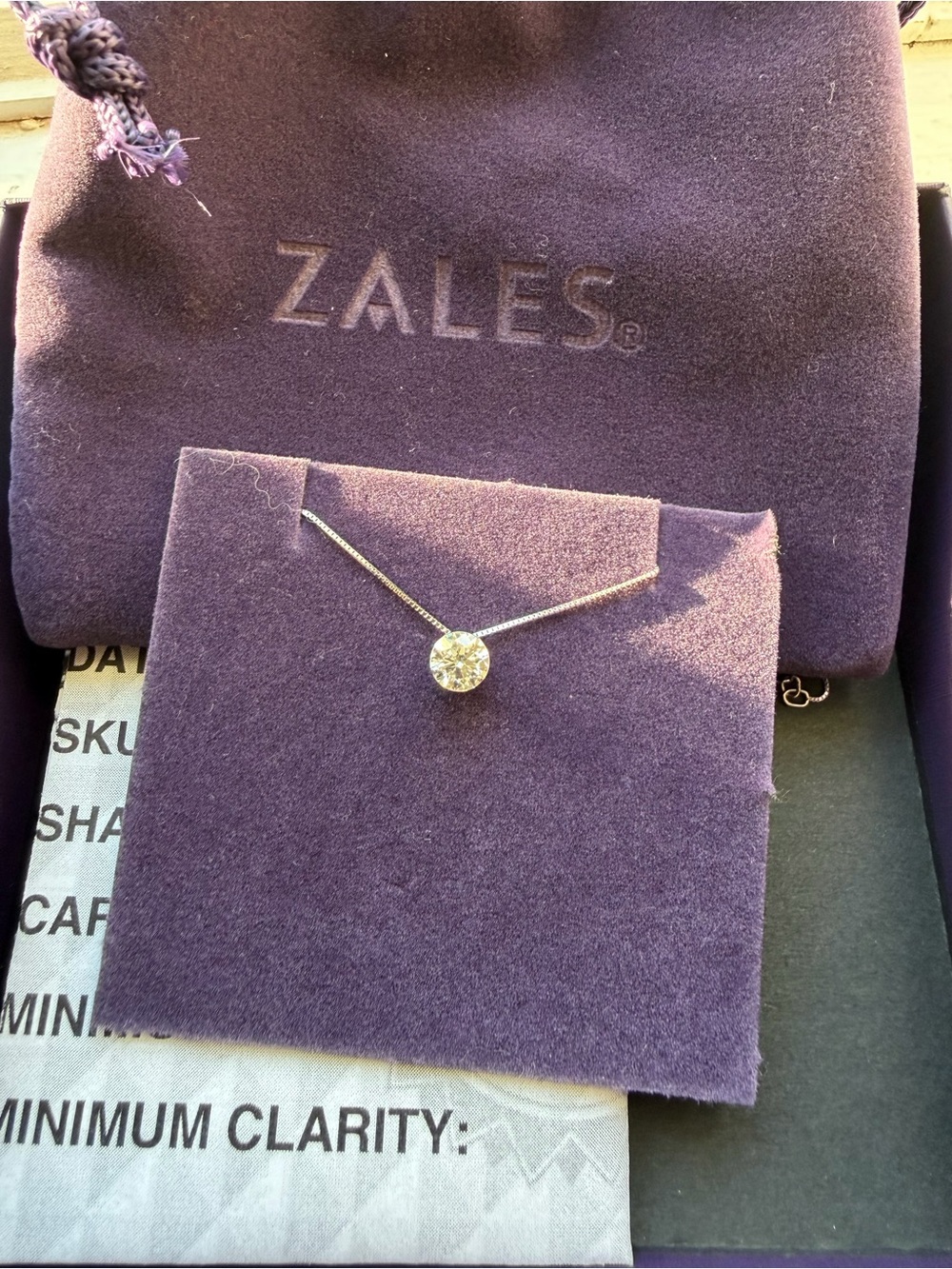 Zales Gold Tone Solitaire Pendant Necklace with Clear Stone